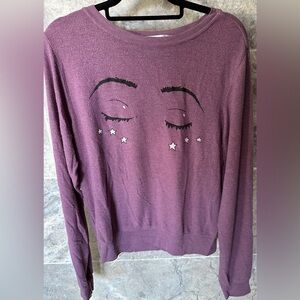 WILDFOX Ladies Women’s Size Small Purple Sweater Black Eyes White Stars